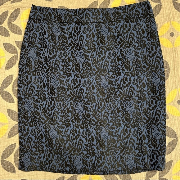 Ann‎ Taylor size 12 blue/black skirt, lined, raised black velvet pattern. - Picture 1 of 7